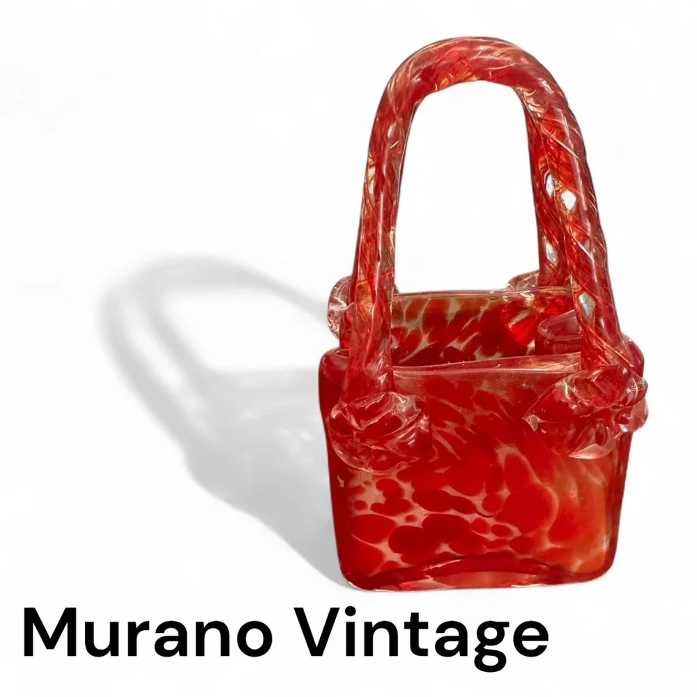Murano Vintage Red Art Glass Basket - Picture 1 of 5